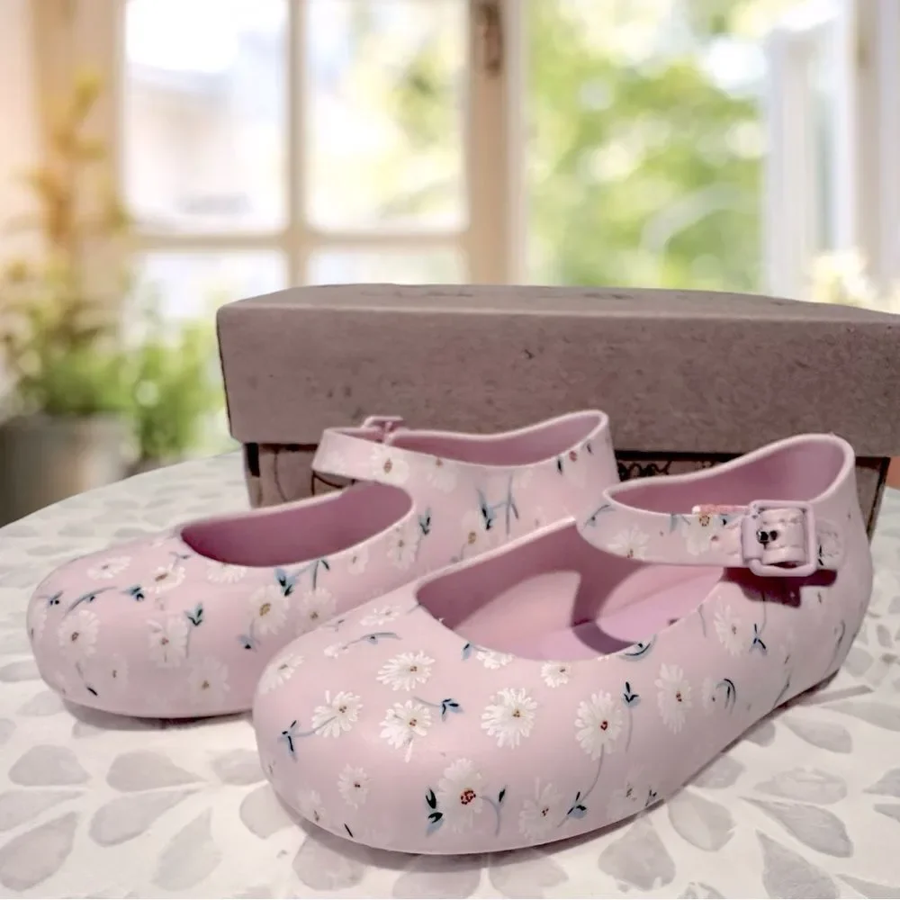 MINI MELISSA DORA Mary Jane Ballerina BABY PINK WHITE SHOES Toddler Size 8 EU 22